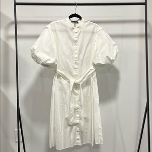 Banana Republic White Puff Sleeve Midi Dress with Mandarin Collar